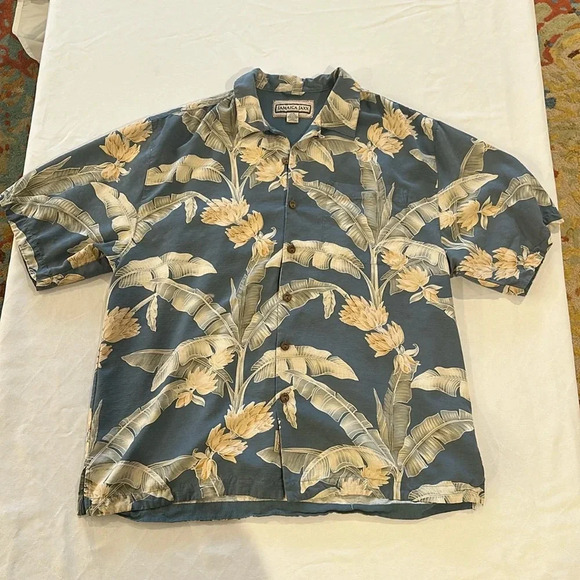 Jamaica Jaxx men’s 100%‎ silk button down up Hawaiian shirt large EUC - Picture 1 of 3
